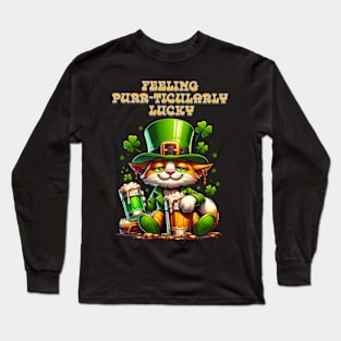 St Patricks day leprechaun cat - Feeling purr-ticularly lucky Long Sleeve T-Shirt